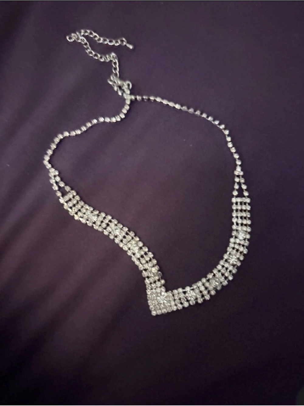 Crystal V-Front Silver Statement Necklace - Women Jewelry